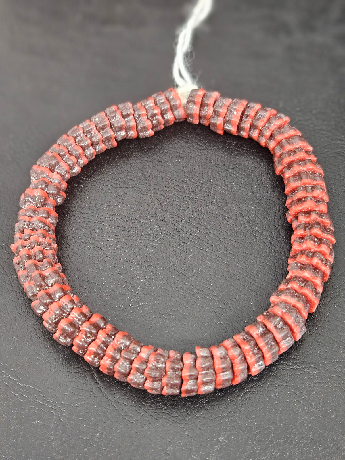 Brown & Coral Red Krobo Glass Spacer Beads | Handcrafted Recycled Glass Beads from Ghana