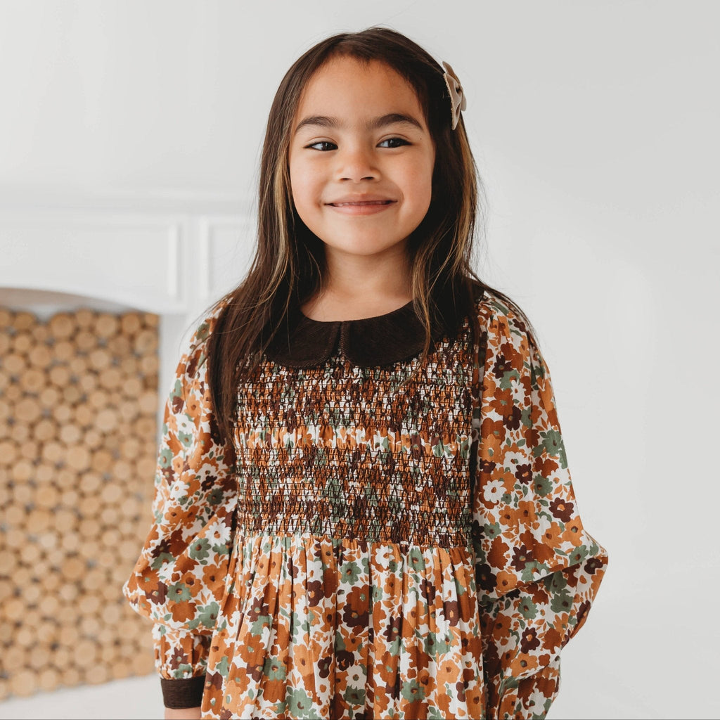 Brown Fall Smocked Dress