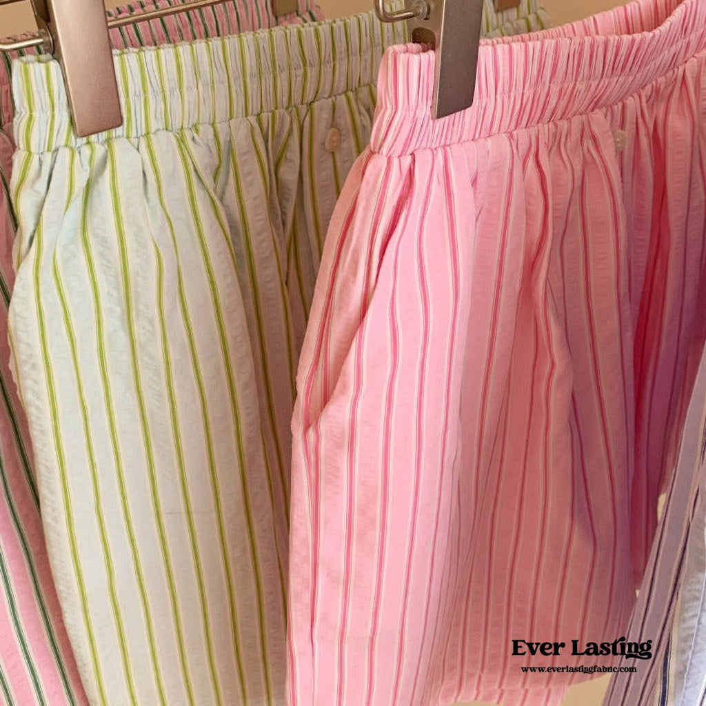 Candy Stripe Shorts Lounge Bottoms / Green