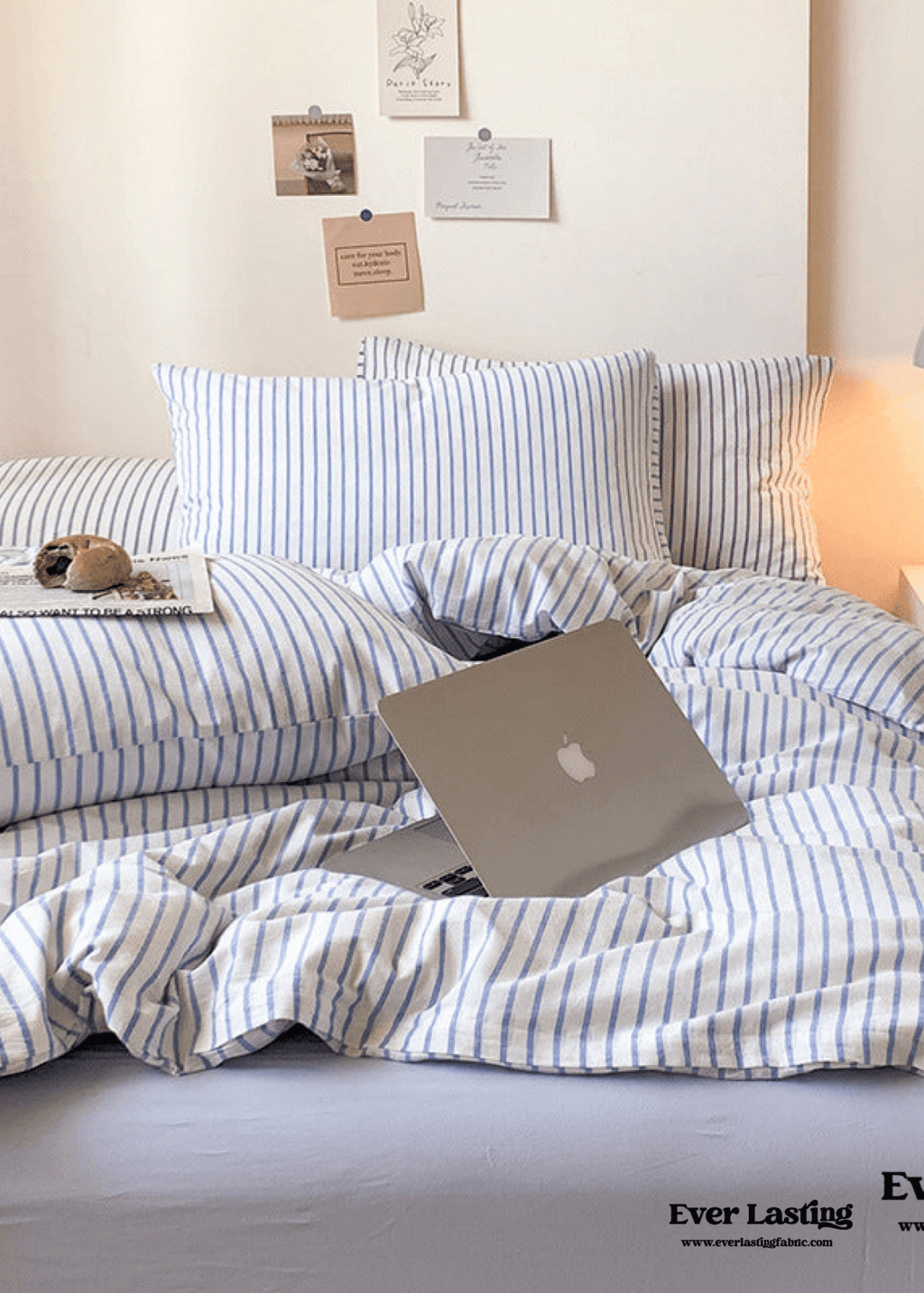 Candy Stripe Washed Cotton Bedding Set / Blue