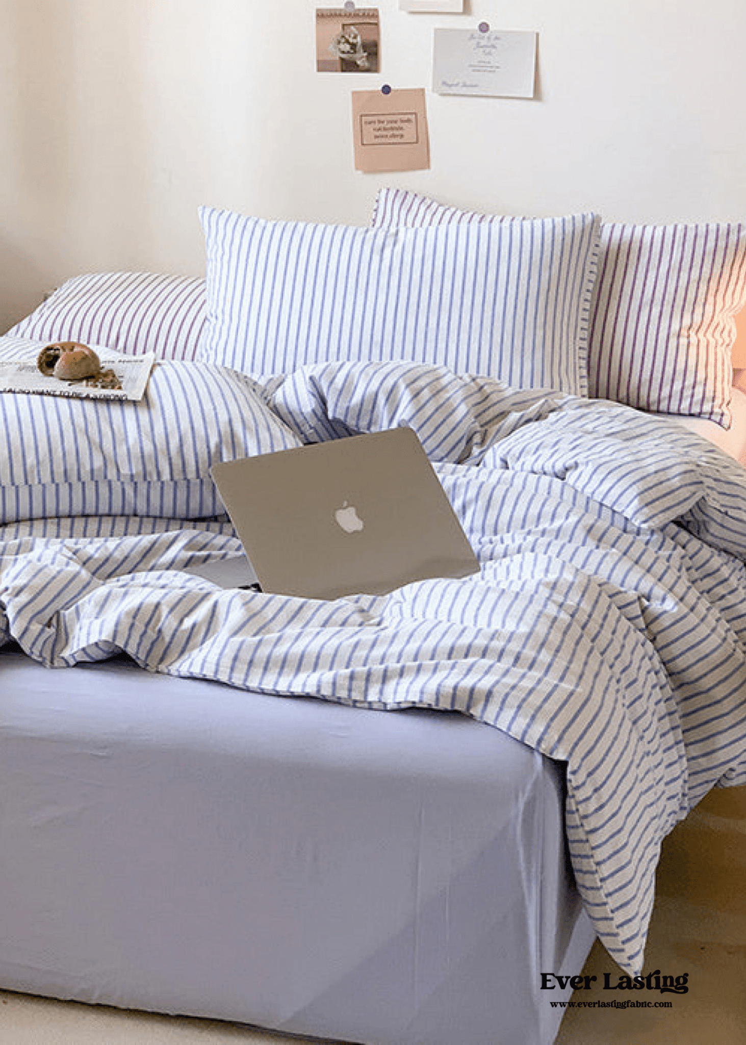 Candy Stripe Washed Cotton Bedding Set / Blue