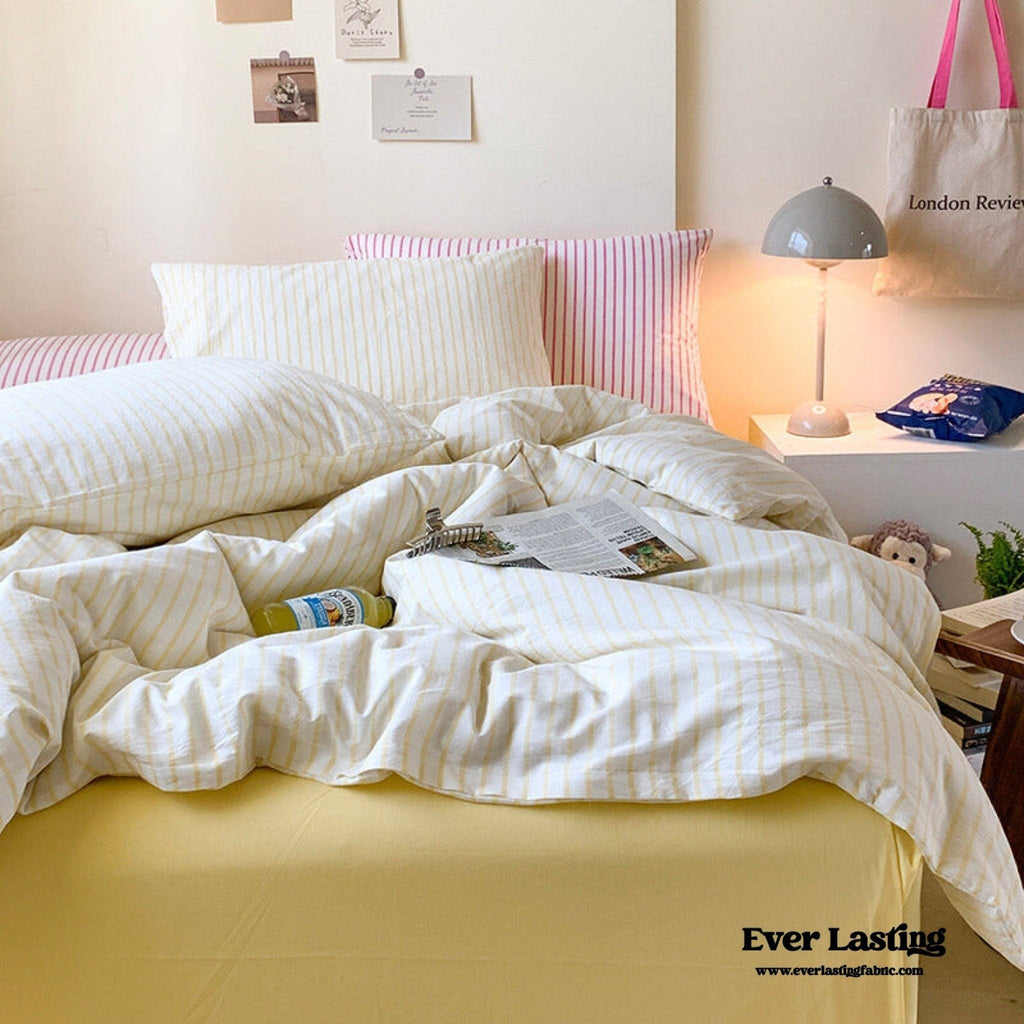 Candy Stripe Washed Cotton Bedding Set / Blue
