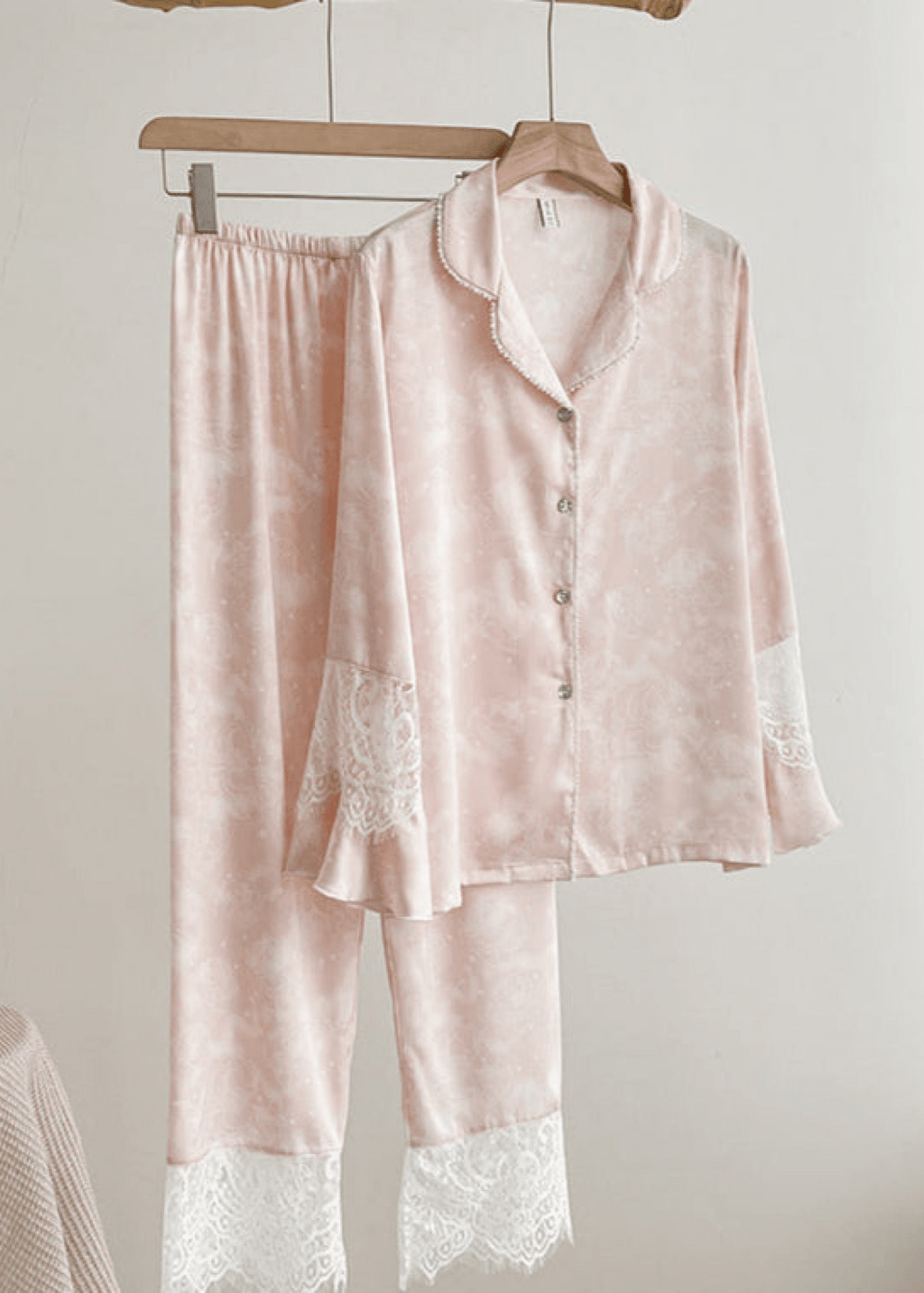 Celeste Silky Luxury Lace Pajama Set / Blue
