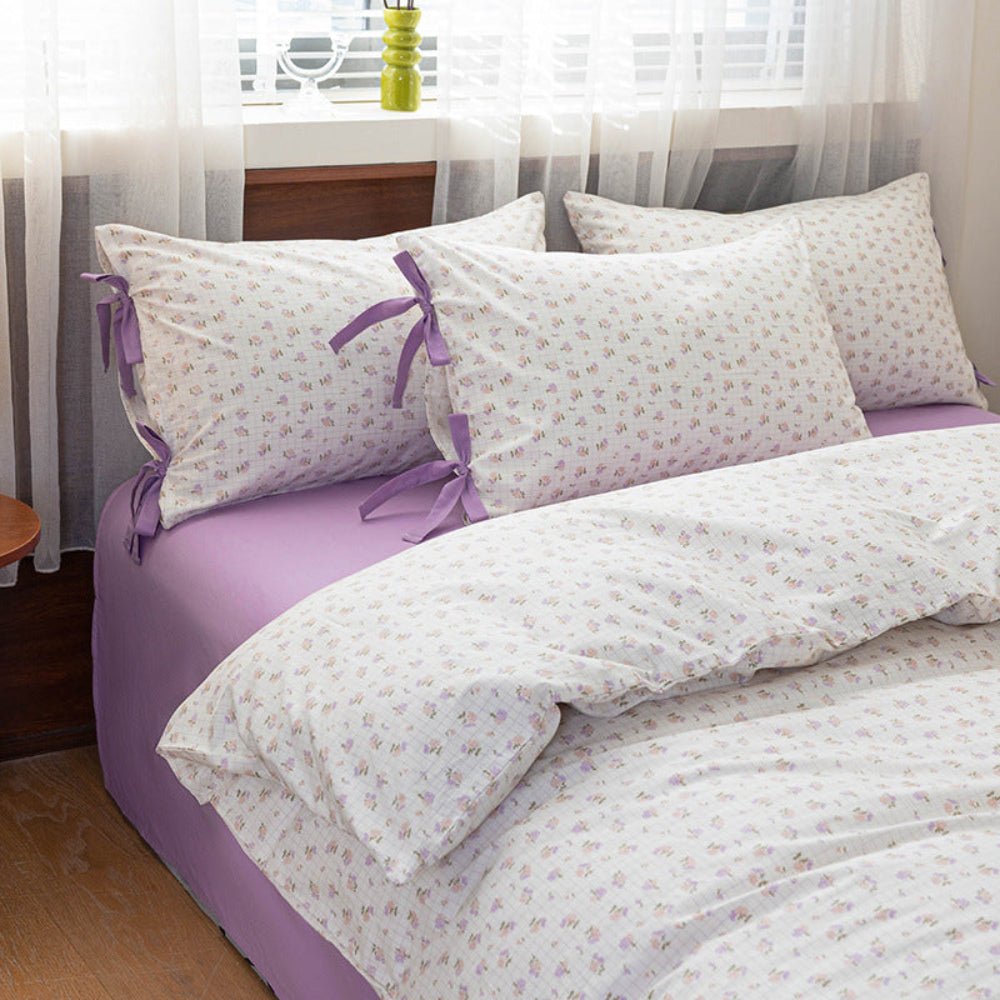 Celia Cottage Ribbon Bow Tie Floral Bedding Set / Pink