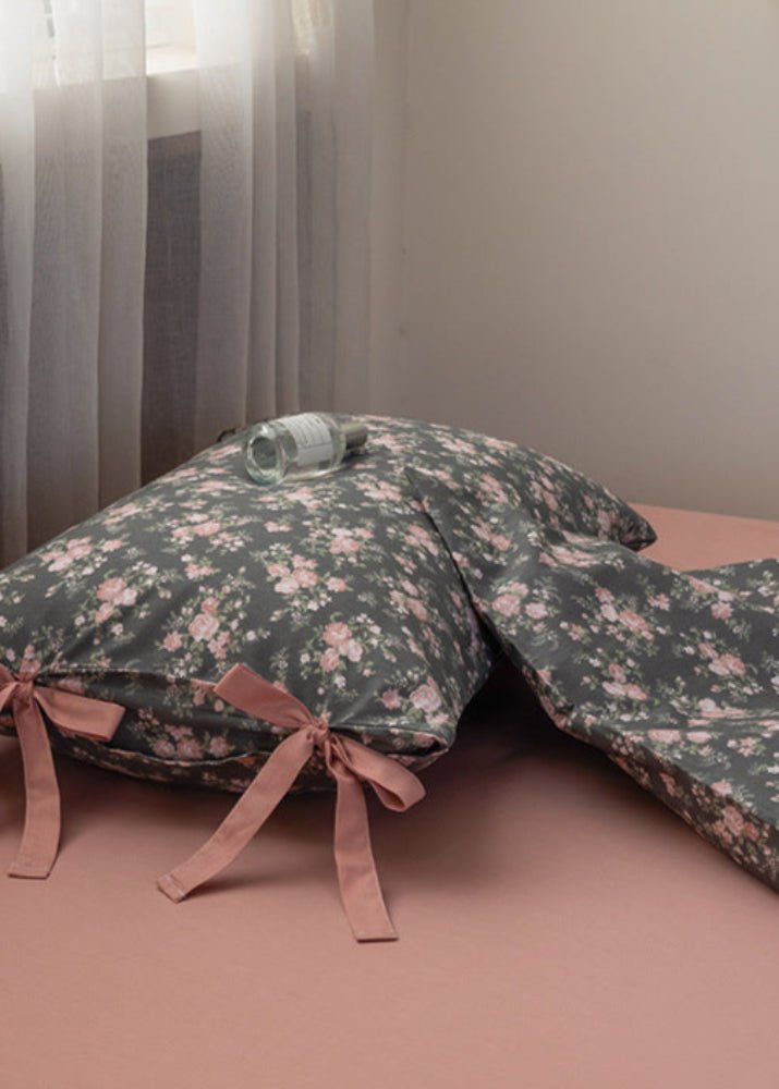 Celia Cottage Ribbon Bow Tie Floral Bedding Set / Pink