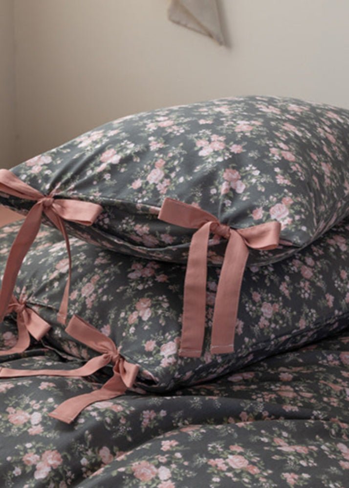 Celia Cottage Ribbon Bow Tie Floral Bedding Set / Pink