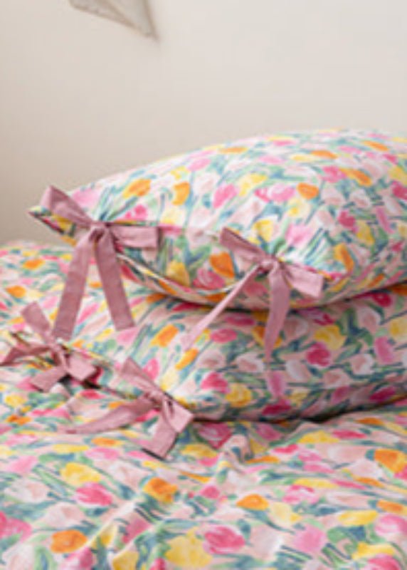 Celia Cottage Ribbon Bow Tie Floral Bedding Set / Blue