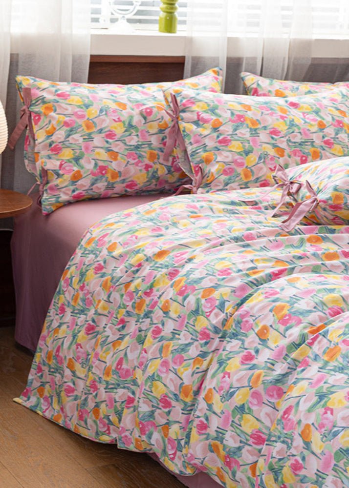 Celia Cottage Ribbon Bow Tie Floral Bedding Set / Blue