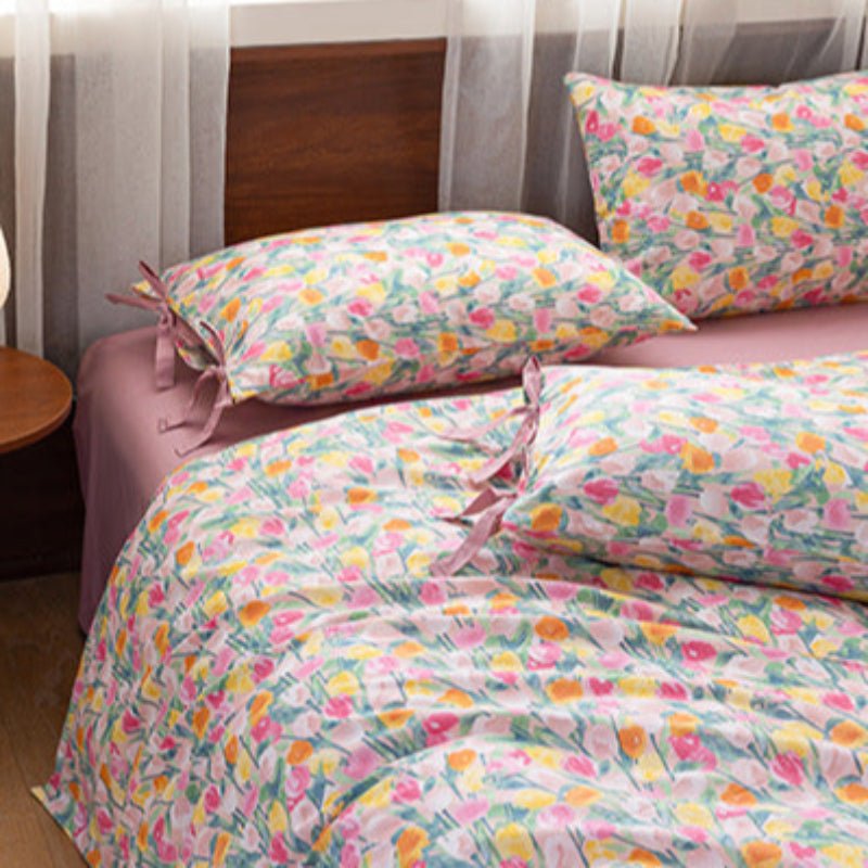 Celia Cottage Ribbon Bow Tie Floral Bedding Set / Blue