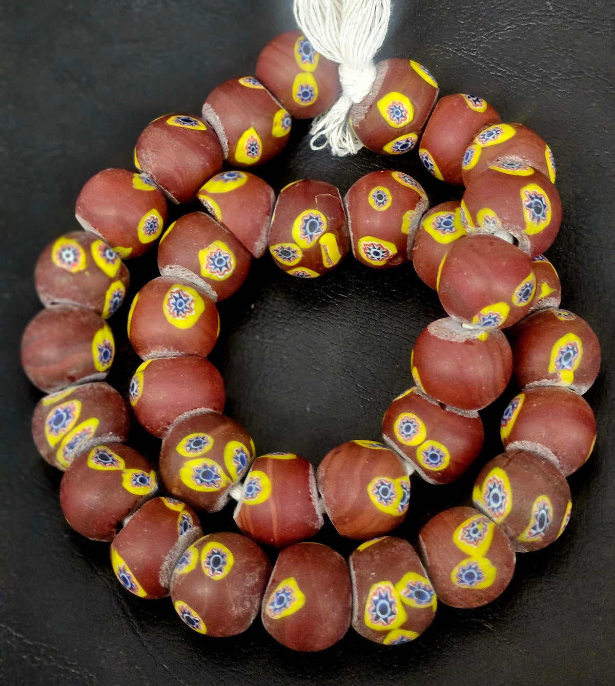 Chocolate Brown Eye Motif African Trade Beads Sourced in Ghana | Large-Hole Recycled Glass Trade Beads | 15–16mm Designer & Collector Strand