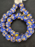 Cobalt Blue Eye Motif African Trade Beads Sourced in Ghana | Large-Hole Glass Trade Beads | 15–16mm Designer & Collector Strand