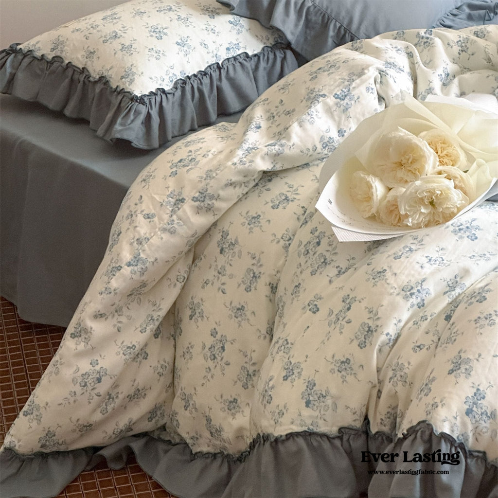 Cottage Inspired Ruffle Bedding Set / Ash Blue