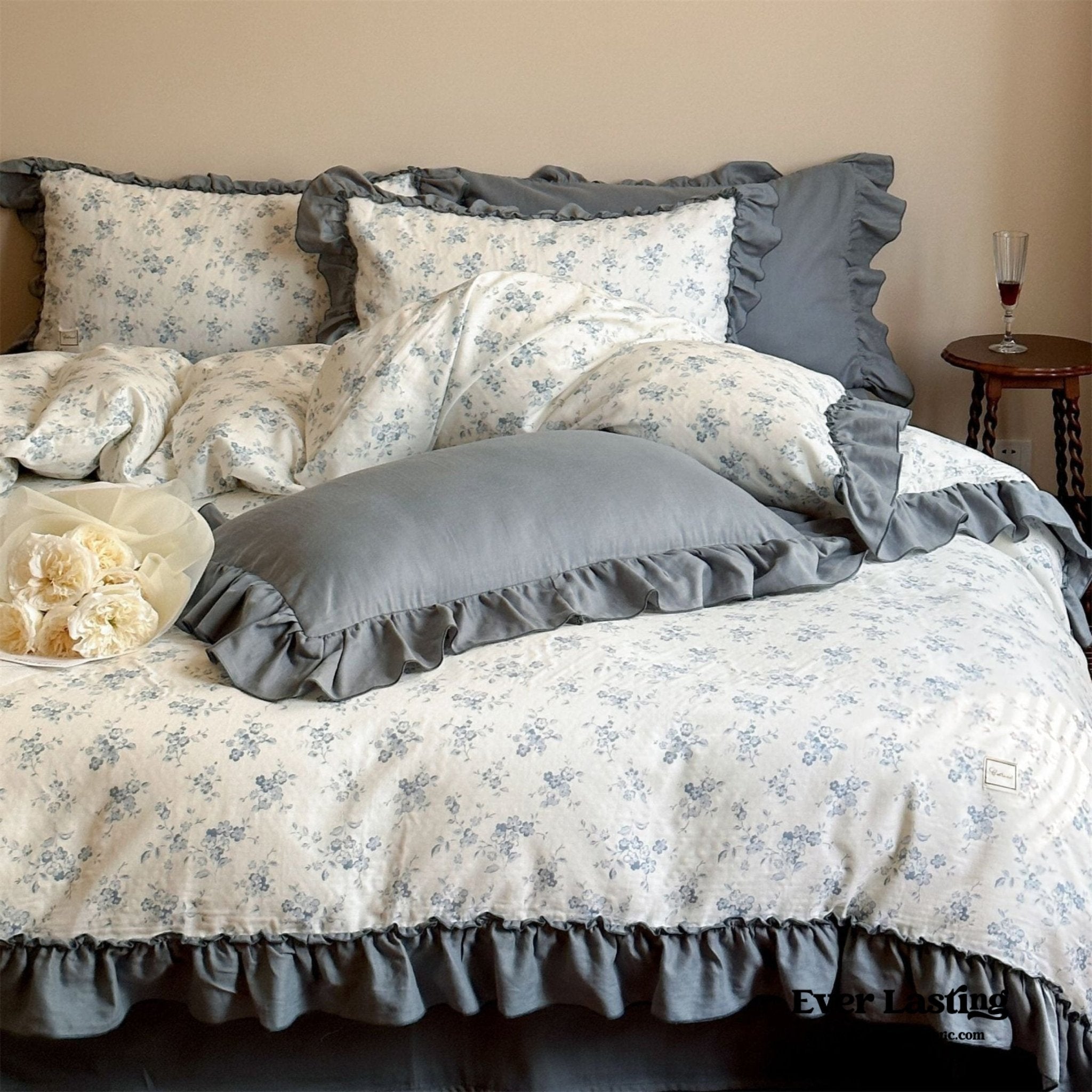 Cottage Inspired Ruffle Bedding Set / Brown
