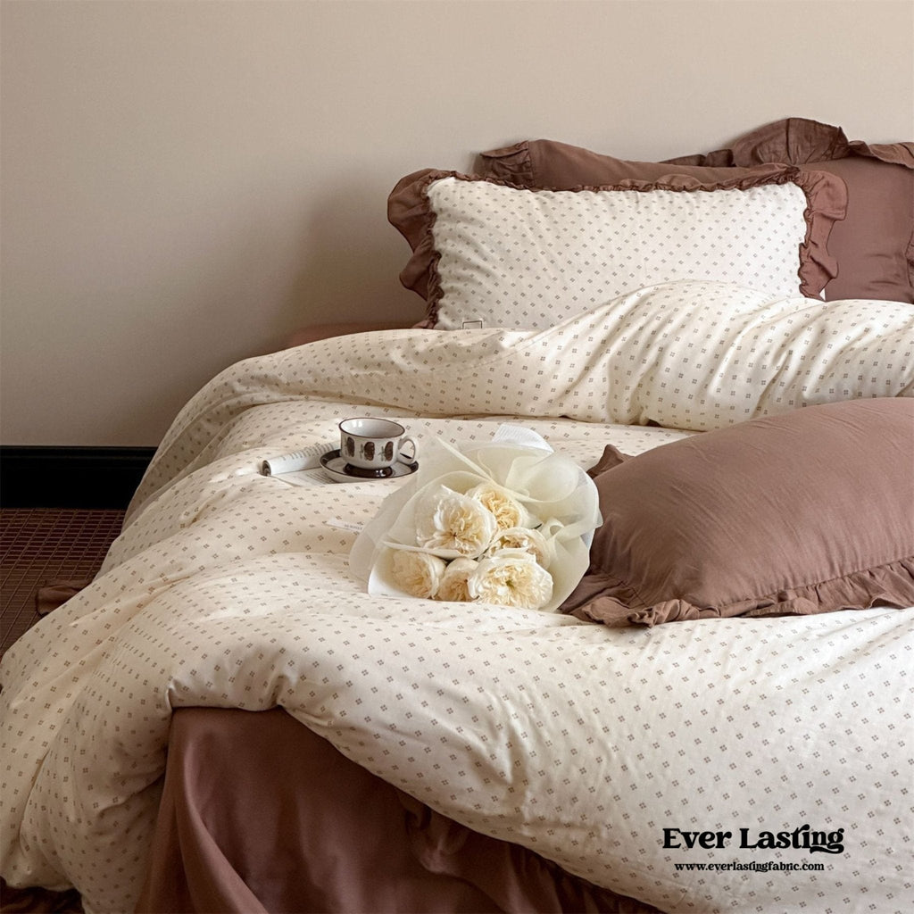 Cottage Inspired Ruffle Bedding Set / Brown