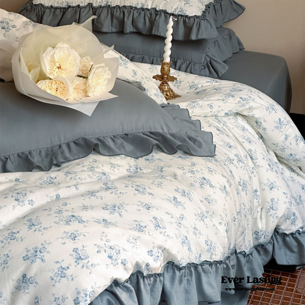Cottage Inspired Ruffle Bedding Set / Soft Brown