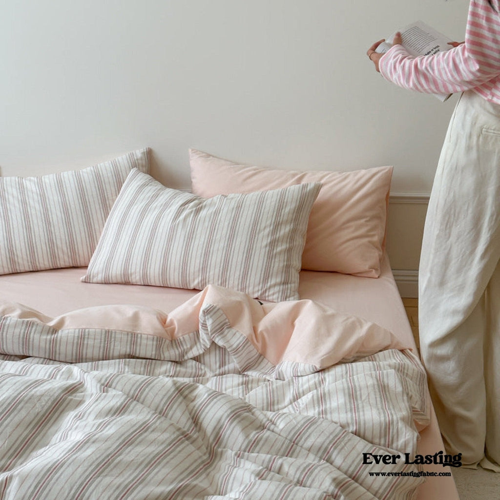 Cozy Pastel Striped Washed Cotton Bedding Set