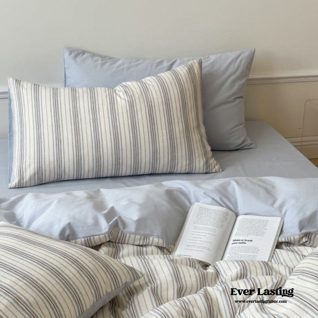 Cozy Pastel Striped Washed Cotton Bedding Set