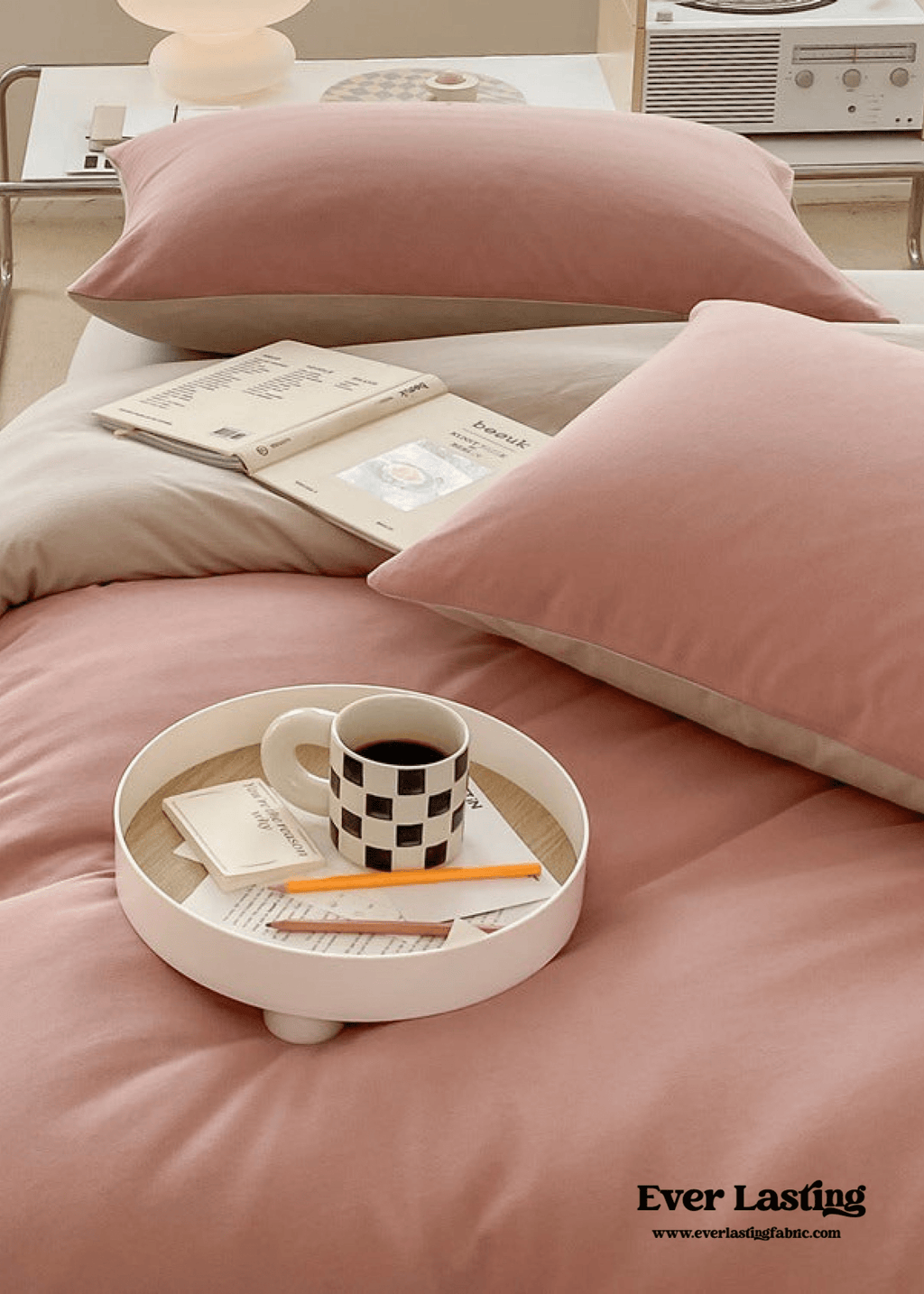 Duo Earth Tone Jersey Knit Bedding Set / Pink Beige
