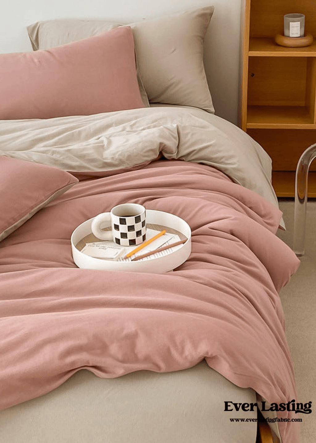 Duo Earth Tone Jersey Knit Bedding Set / Pink Beige