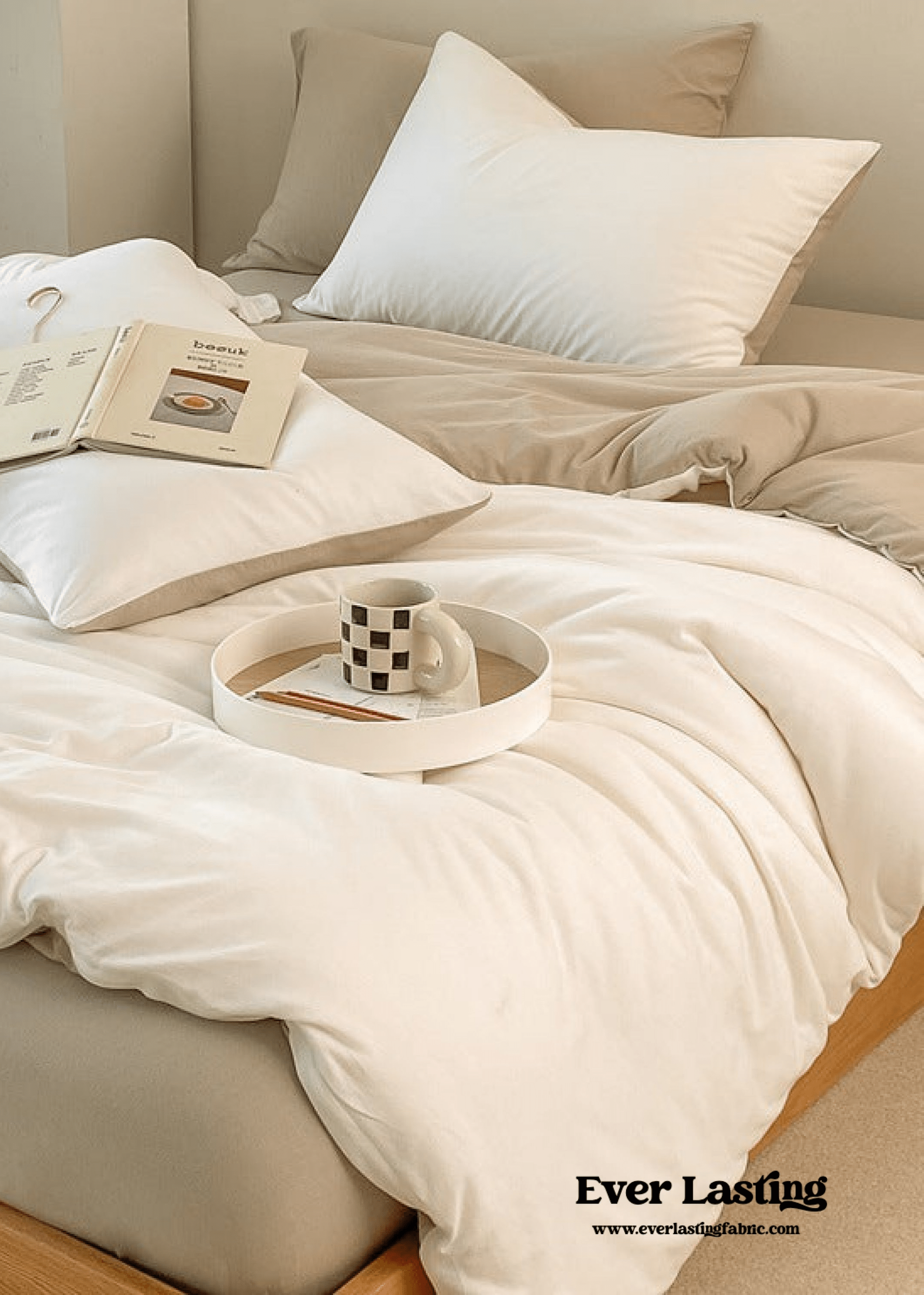 Duo Earth Tone Jersey Knit Bedding Set / Pink Beige