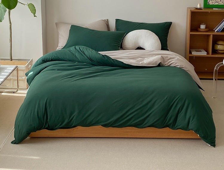 Duo Earth Tone Jersey Knit Bedding Set / White Beige