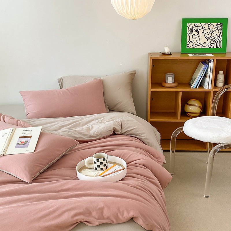 Duo Earth Tone Jersey Knit Bedding Set / White Beige