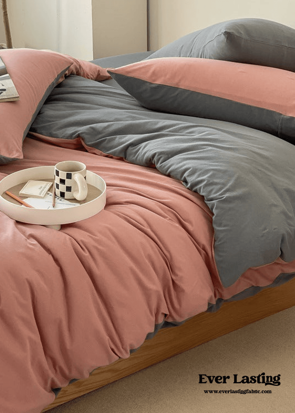 Duo Earth Tone Jersey Knit Bedding Set / White Beige