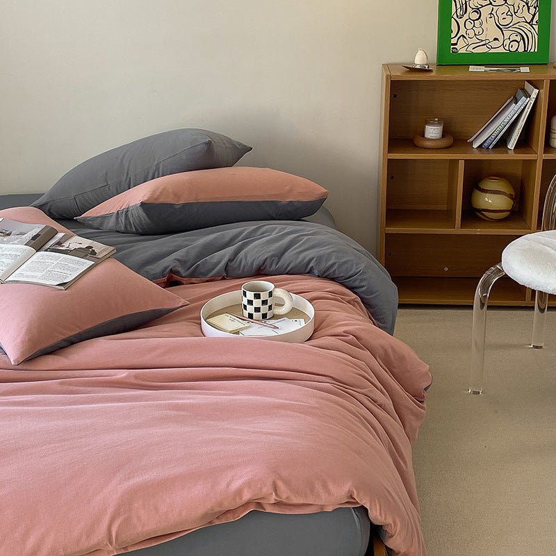 Duo Earth Tone Jersey Knit Bedding Set / White Beige