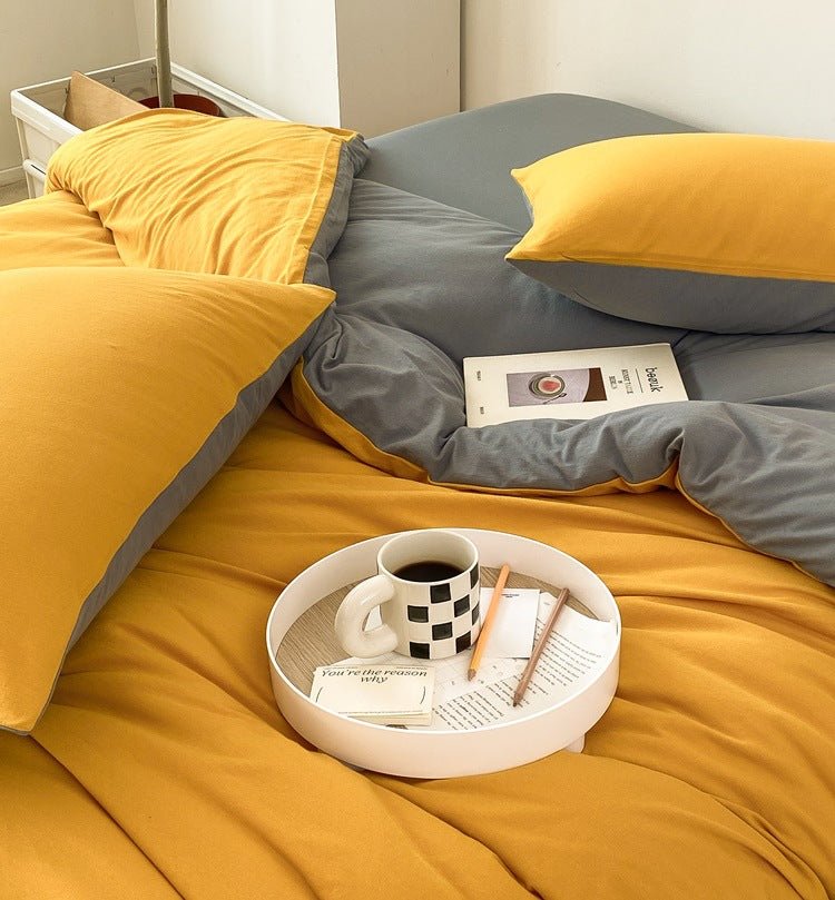 Duo Earth Tone Jersey Knit Bedding Set / White Beige