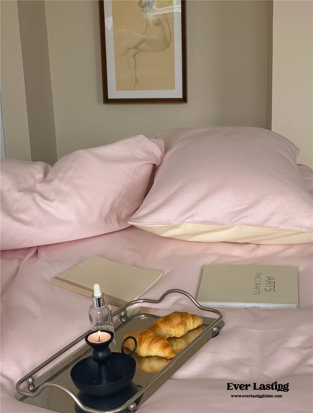 DUO Minimal Double Layer Washed Cotton Bedding Set / Khaki + Brown