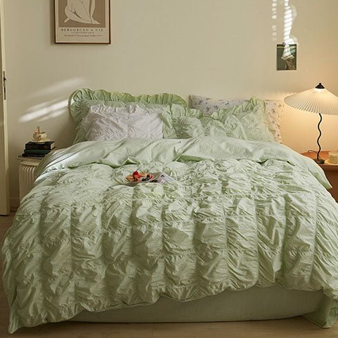 Earth Tone Marshmallow Puff Ruffle Bedding Set / Pumpkin Brown