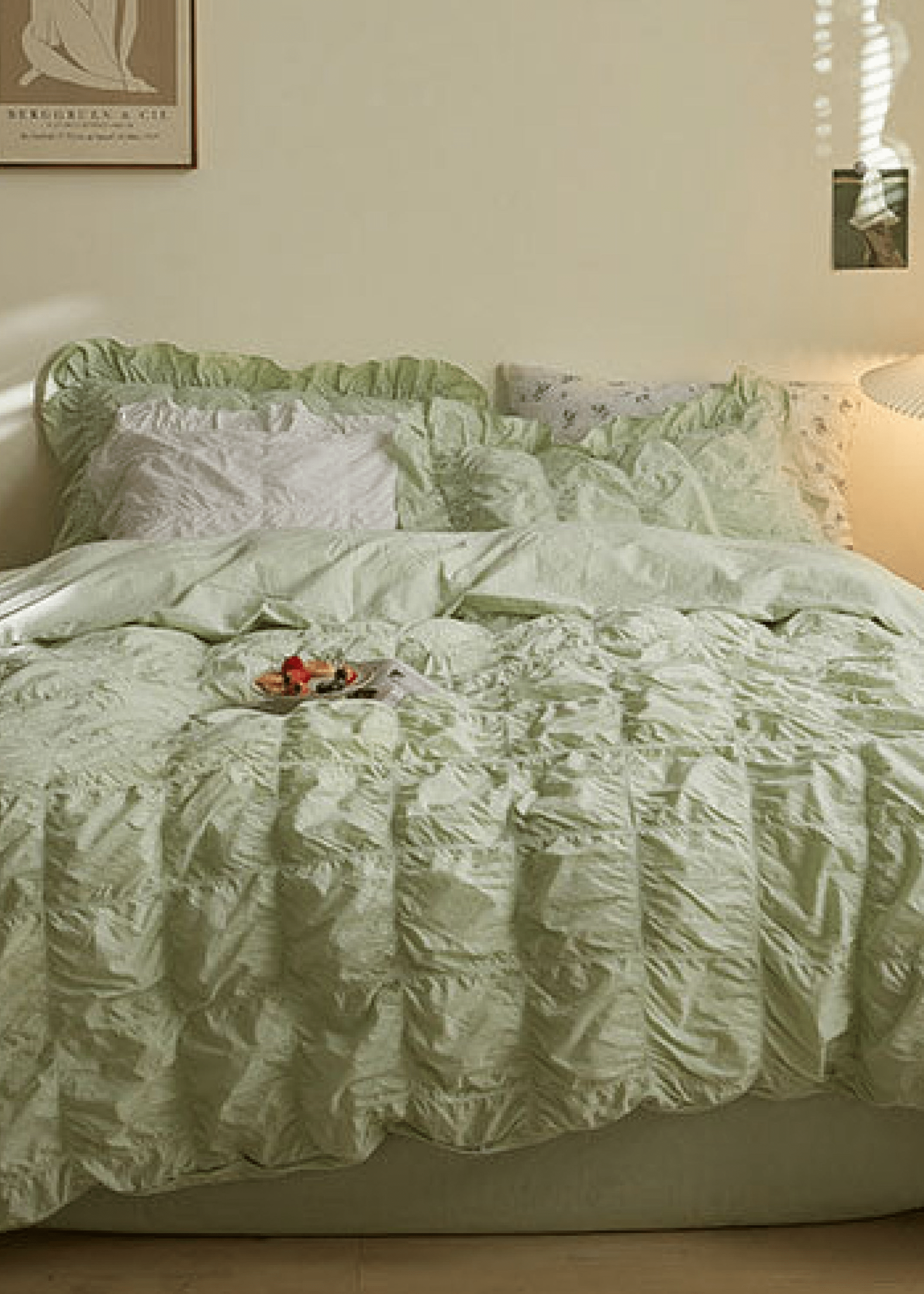 Earth Tone Marshmallow Puff Ruffle Bedding Set / Pumpkin Brown