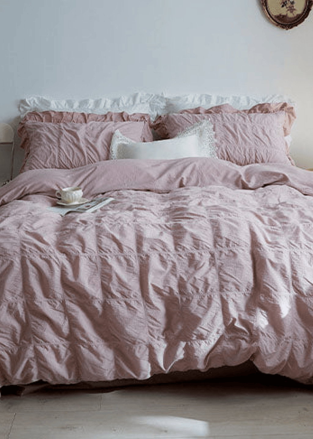 Earth Tone Marshmallow Puff Ruffle Bedding Set / Pumpkin Brown