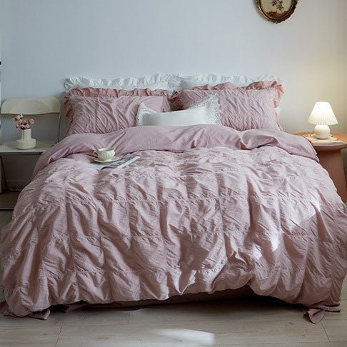 Earth Tone Marshmallow Puff Ruffle Bedding Set / Pumpkin Brown
