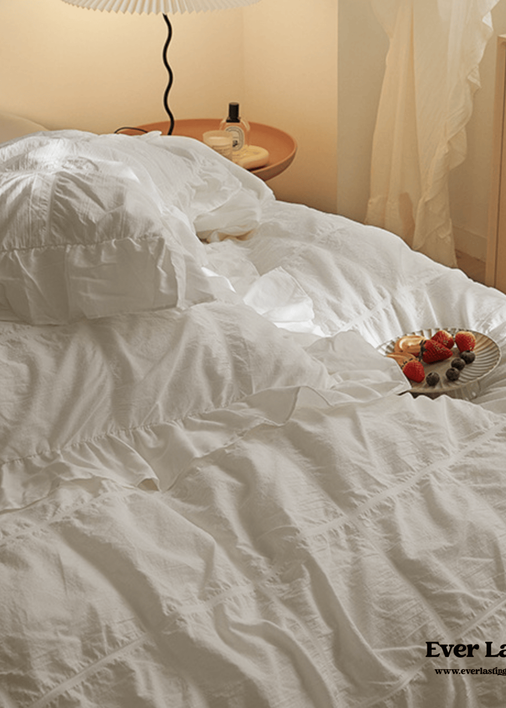 Earth Tone Marshmallow Puff Ruffle Bedding Set / Pumpkin Brown