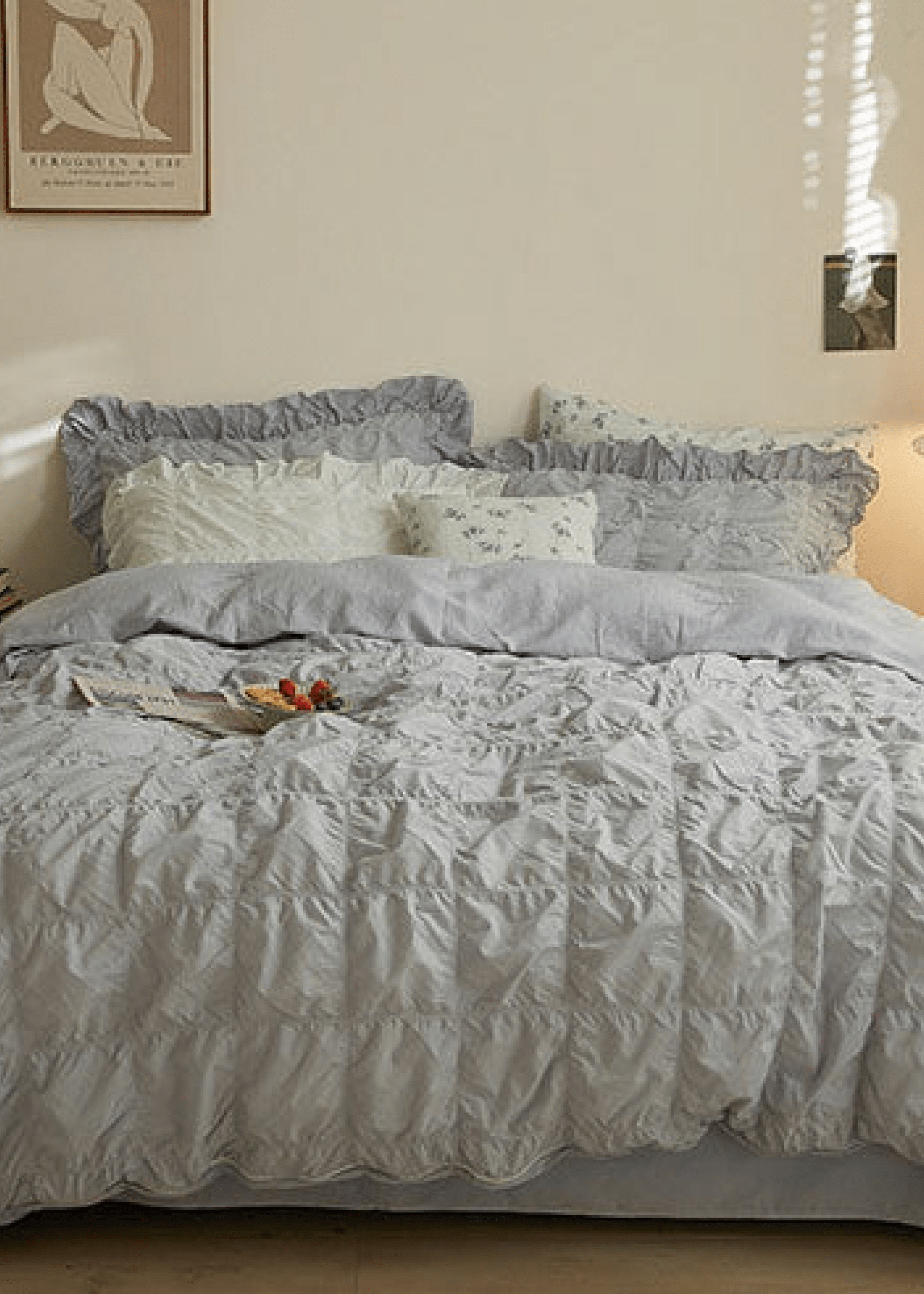 Earth Tone Marshmallow Puff Ruffle Bedding Set / Rust Pink