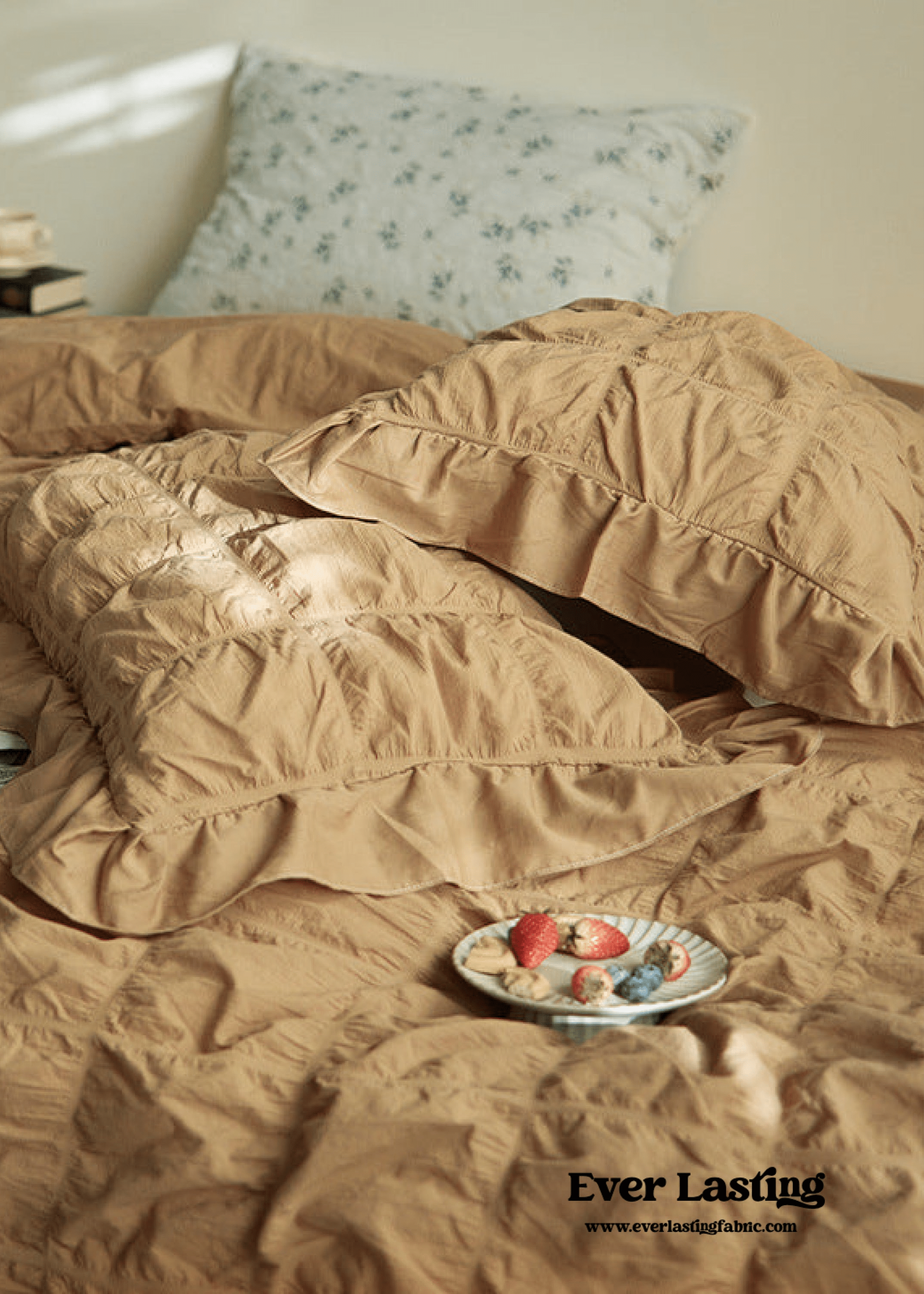 Earth Tone Marshmallow Puff Ruffle Bedding Set / White