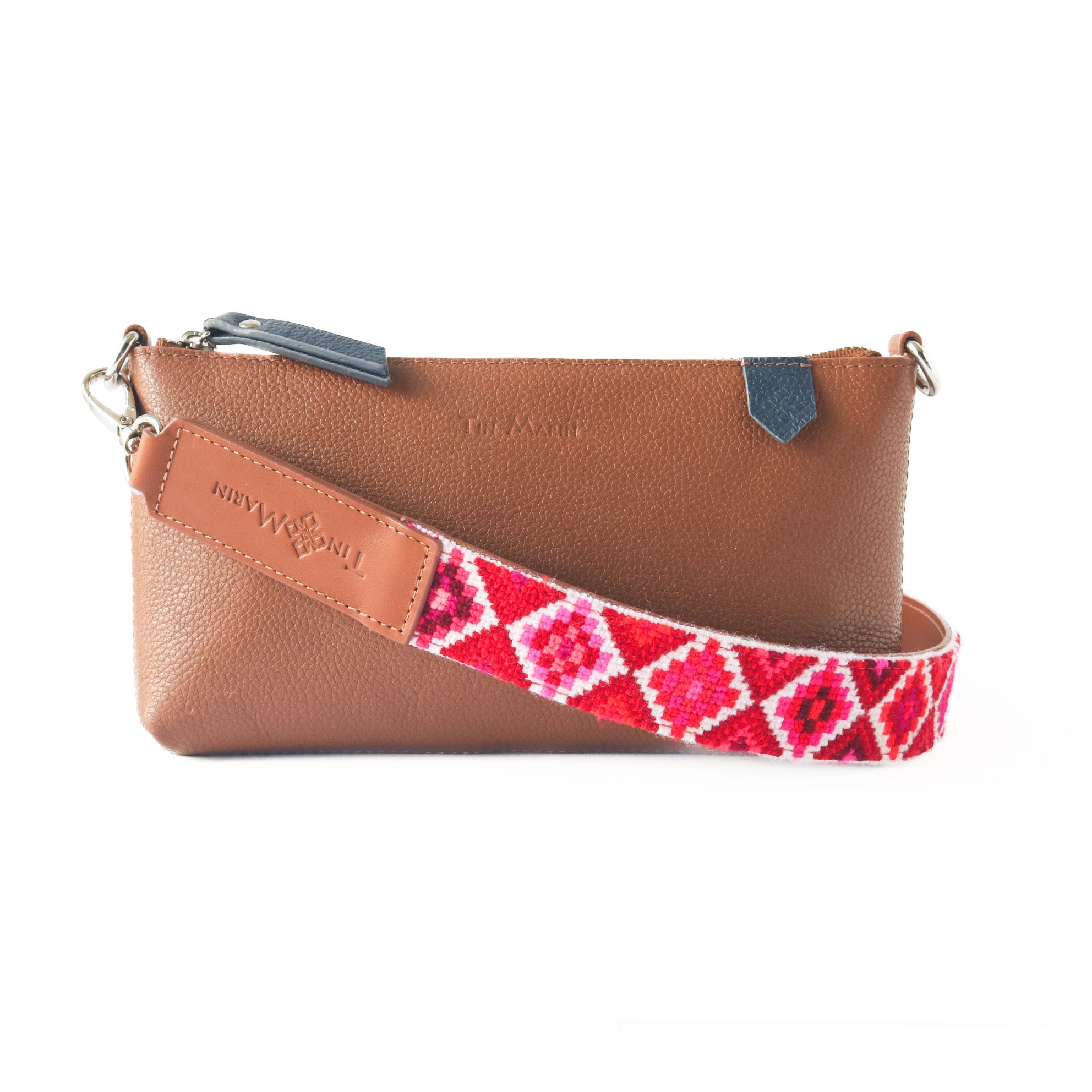 Mai Woven Bag Strap - Poppy with Leather