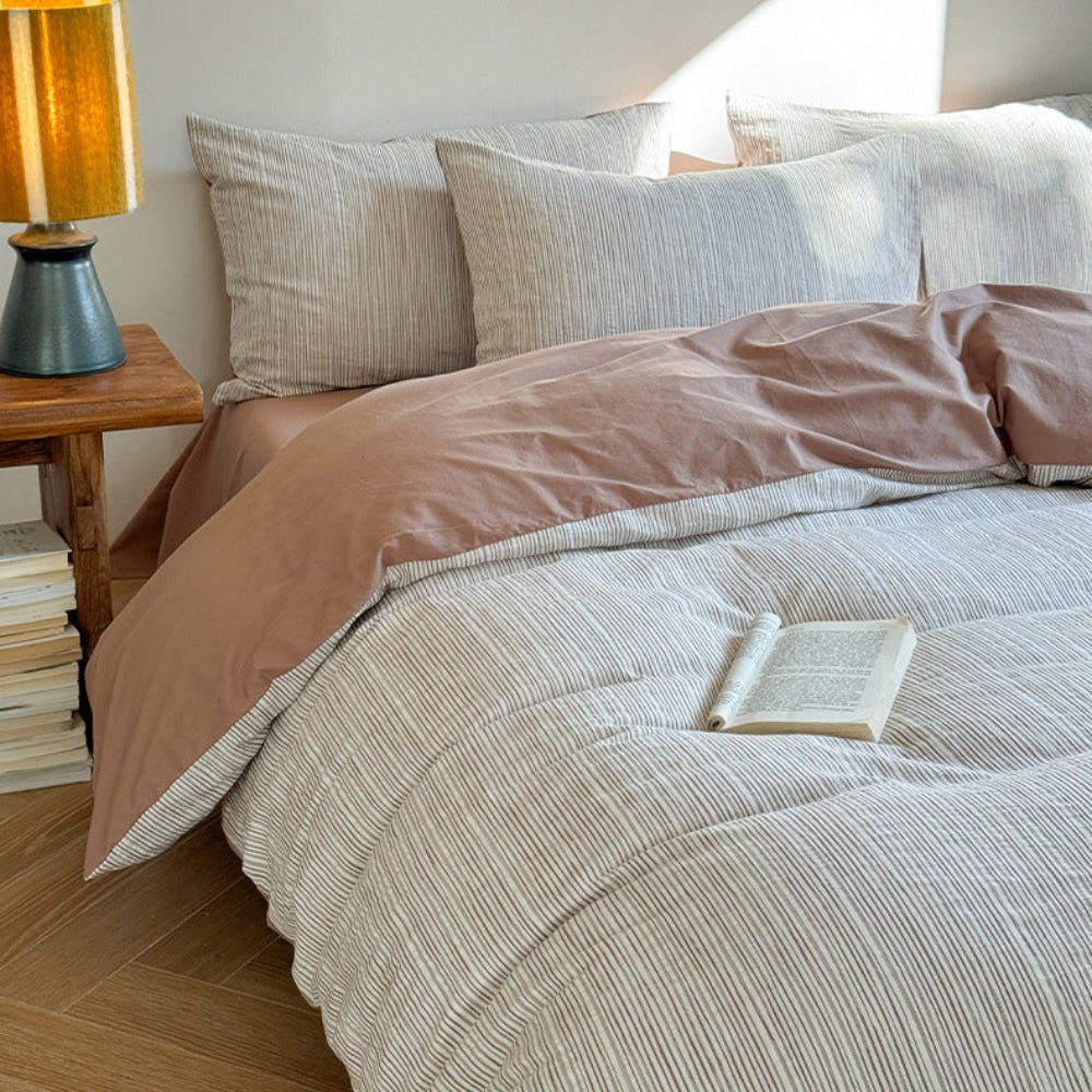 Emma Duo Striped Jacquard Bedding Set / Gray