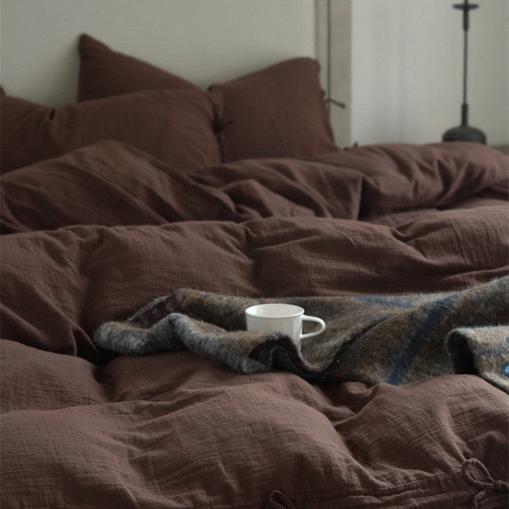 Evelyn Retro Double Gauze Bedding Set / Coffee Brown