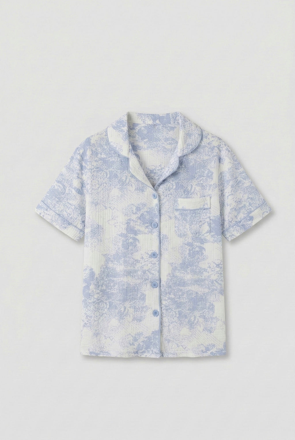 French Cottage Short Sleeves and Shorts Cotton Pajama Set / Blue