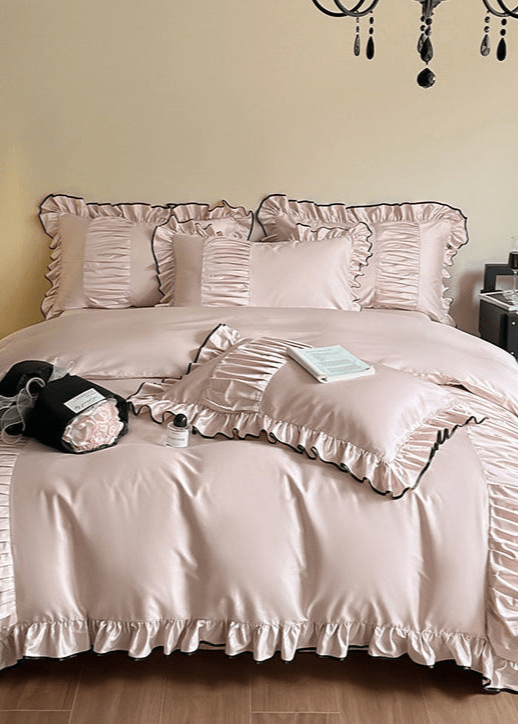 French Pleated Ruffle Bedding Set / Cream