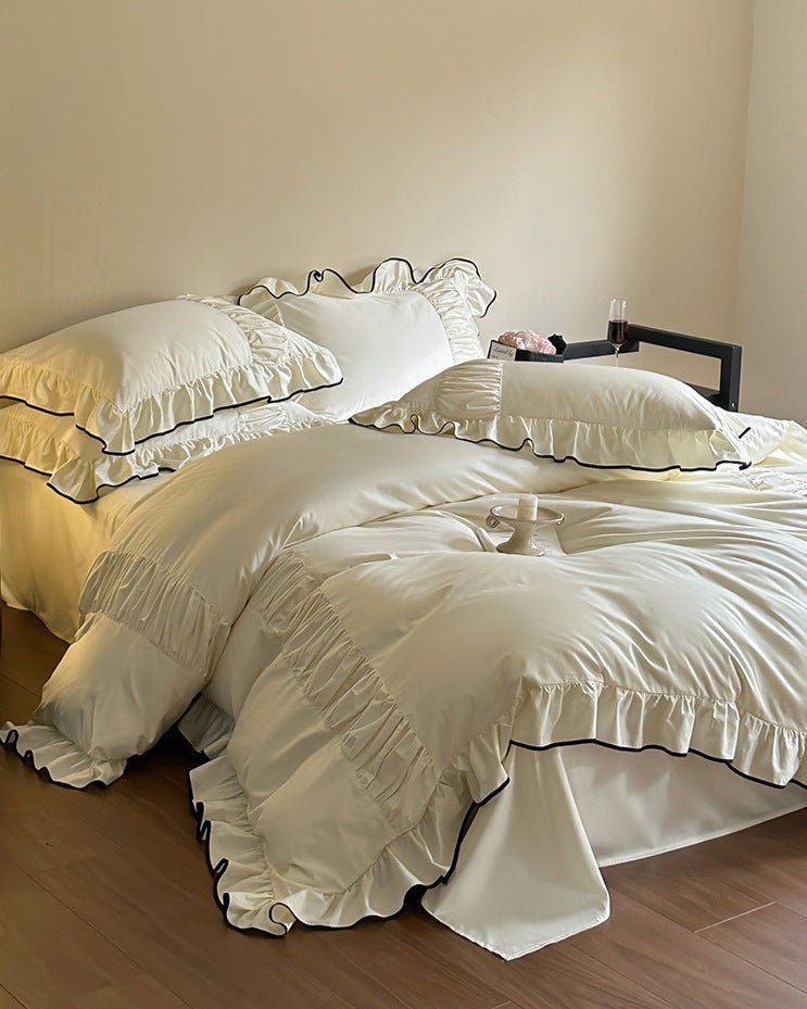 French Pleated Ruffle Bedding Set / Cream