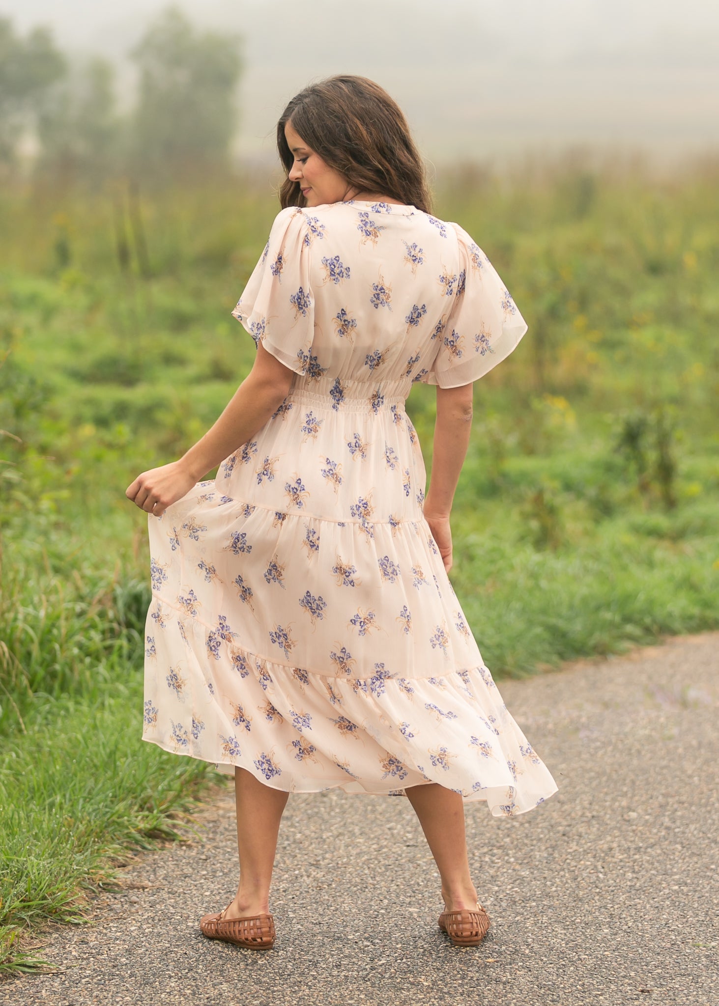 Gina Pink Floral Short Sleeve Tiered Midi Dress