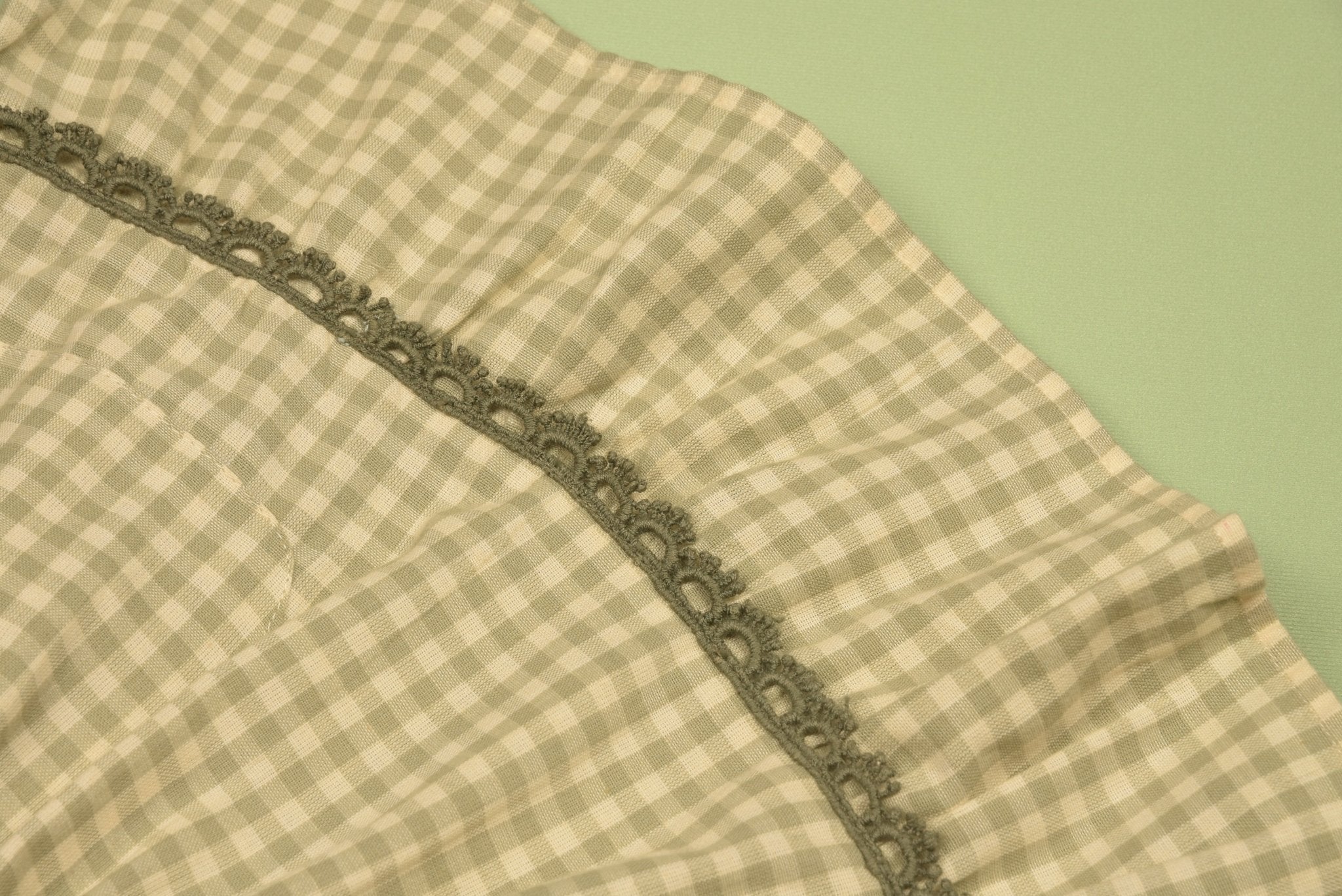 Green Gingham Pinafore Dress and Blouse Set