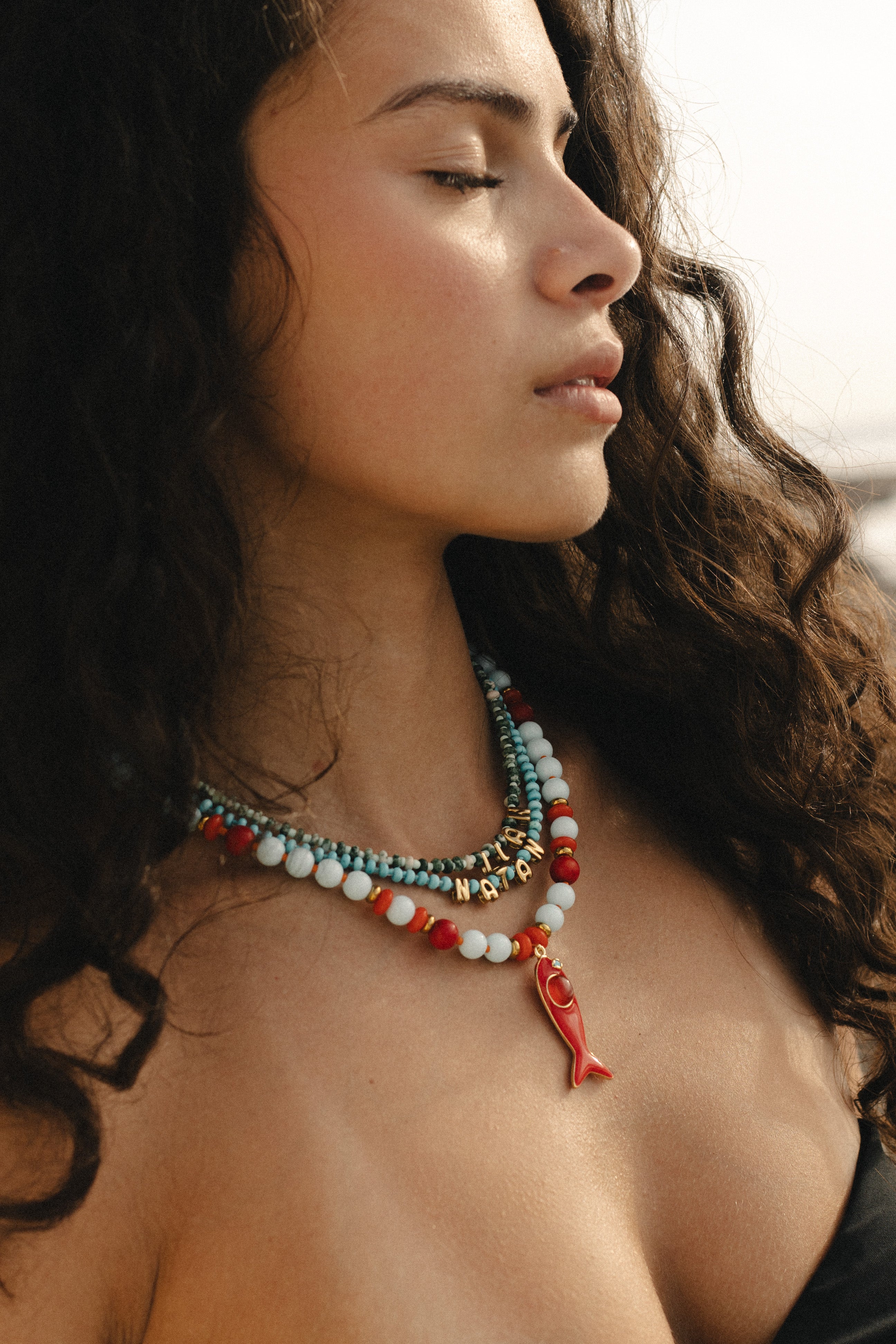 Coral Reef Fish Charm Necklace - Ocean Blue & Coral Beaded Necklace