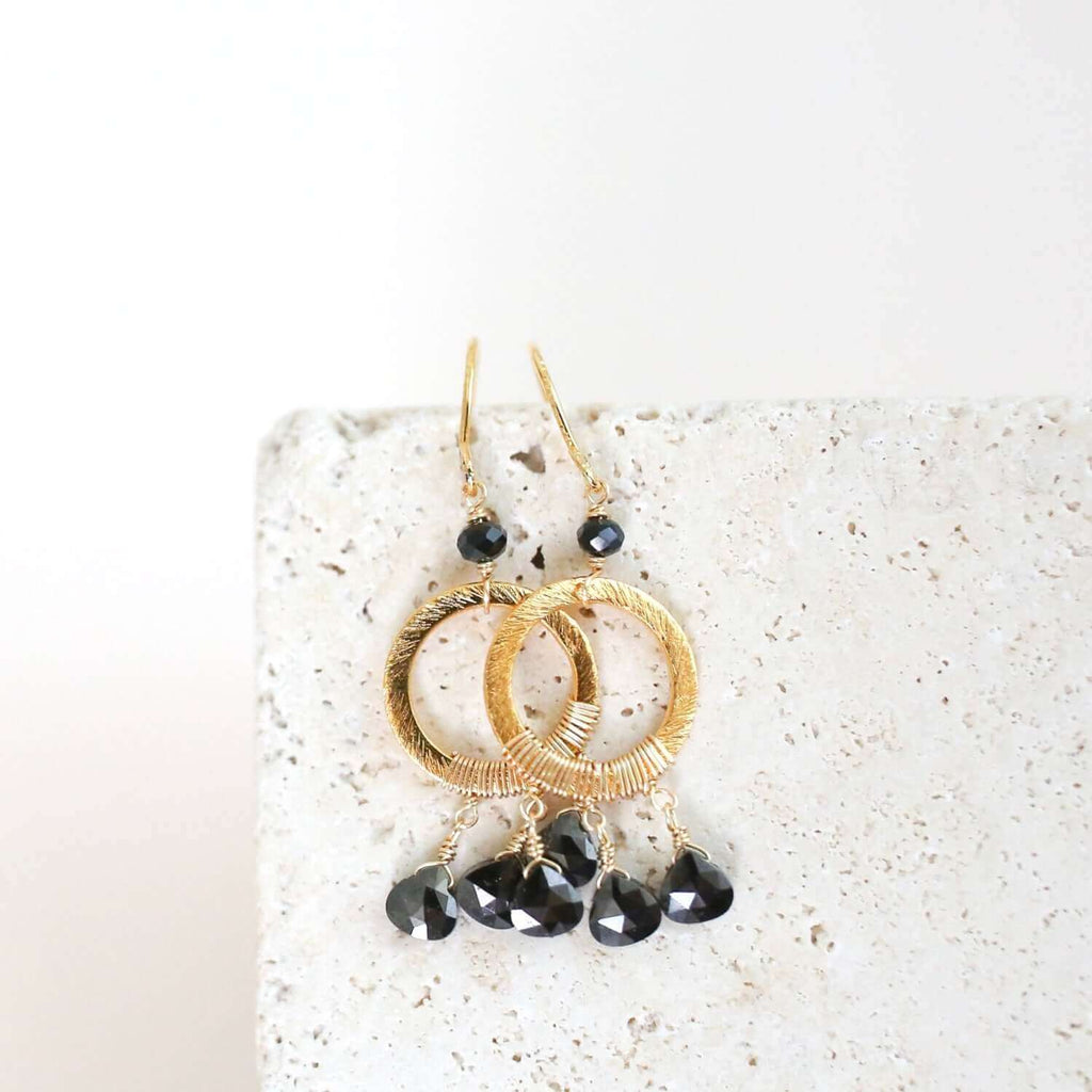 Black Spinel Mini Boho Earrings