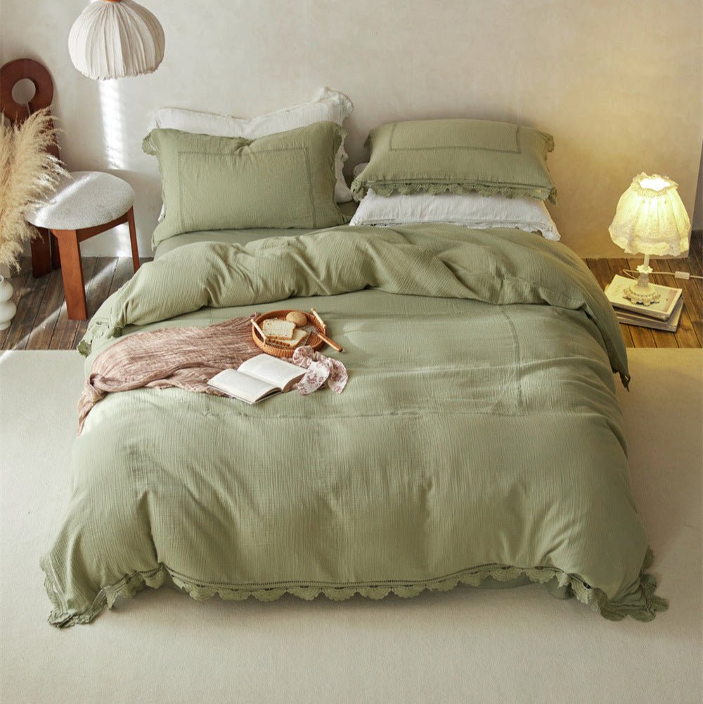 Isadora Lace Ruffle Double Gauze Bedding Set / Brown