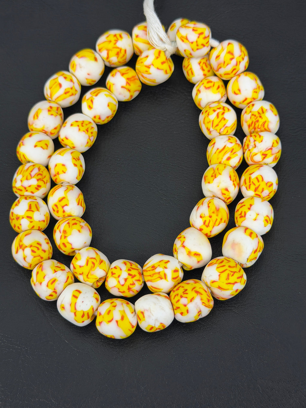 Authentic Fused Krobo Recycled Glass Beads 12–14mm | Ivory Yellow African Beads | Handmade in Ghana