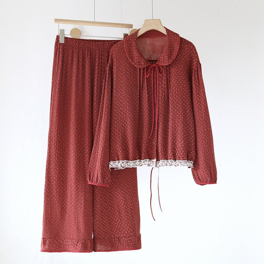 Ivy Red Floral Ruffled Pajama Set / Dress